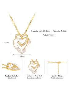 Peora Gold-Plated Stainless Steel Stone Studded Heart Shaped Pendant with Chain