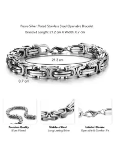 Peora Men Silver-Plated Stainless Steel Openable Fancy Link Bracelet