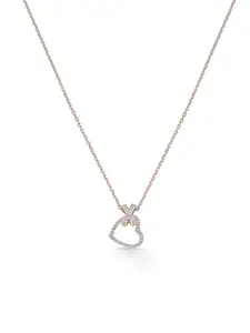 Nipura Sterling Silver Rose Gold-Plated Cubic Zirconia Cross My Heart Minimal Necklace