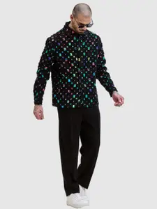 Snitch Men Spread Collar Geometric Printed Cotton Casual Tailored Jacket