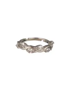 Priyaasi 92.5 Sterling Silver-Plated Crystal Studded Finger Ring