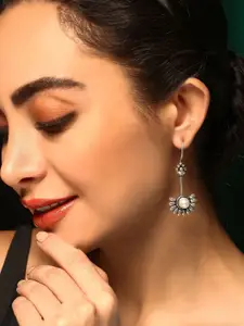 Priyaasi Silver Plated Pearls Studded Contemporary Oxidized Drop Earrings