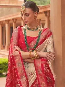 DEVATITHI Ethnic Motifs Beads and Stones Silk Blend Patola Saree