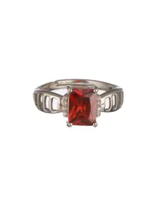 Priyaasi 92.5 Sterling Silver-Plated Ruby AD Studded Finger Ring