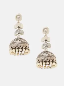 Priyaasi Silver Plated Crystals Dome Shaped Oxidized Jhumkas Earrings