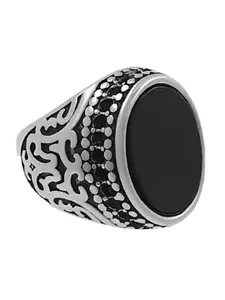 Saizen Men And Boys 925 Sterling Silver Silver-Plated Onyx Stone Studded Finger Ring