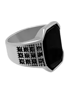 Saizen Men 925 Sterling Silver-Plated Onyx Stones Studded Finger Ring