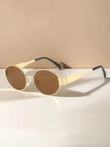 Dervin Women Oval Sunglasses with UV Protected Lens DRVN765-Gold-Brown