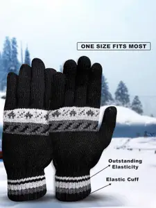 LOOM LEGACY Men Striped Acrylic Winter Gloves with Muffler