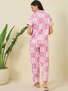 Sweet Dreams Women Printed Shirt Collar Night Suit