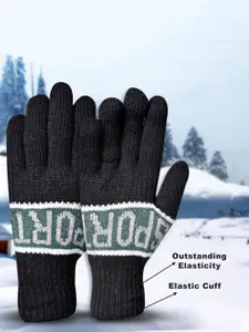 LOOM LEGACY Men Patterned Woollen Winter GloveS With Muffler