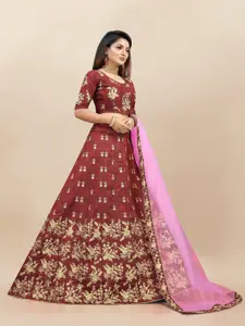 A TO Z CART Embroidered Thread Work Semi-Stitched Lehenga & Unstitched Blouse With Dupatta