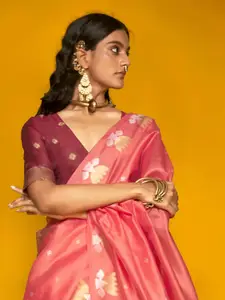 elora Floral Zari Silk Blend Designer Tussar Saree