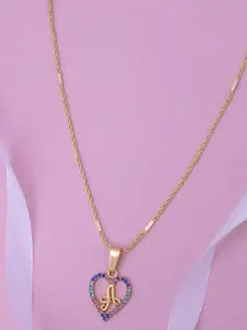 Ramdev Art Fashion Jwellery Gold Plated Stone Studded A Letter Pendant With Chain