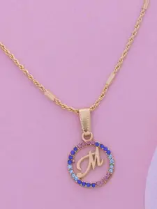 Ramdev Art Fashion Jwellery Gold-Plated Stone Studded M-Letter Pendant With Chain