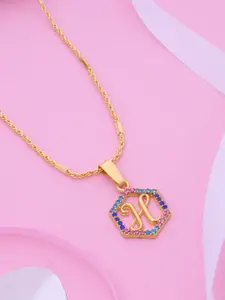 Ramdev Art Fashion Jwellery Gold-Plated Stone Studded H-Letter Pendant With Chain