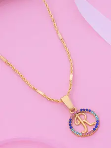 Ramdev Art Fashion Jwellery Gold-Plated Stone-Studded R Letter Pendant with Chain