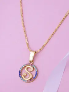 Ramdev Art Fashion Jwellery Gold-Plated Stone Studded S-Letter Pendant With Chain