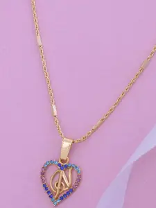 Ramdev Art Fashion Jwellery Gold-Plated Stone Studded N Letter Pendant With Chain