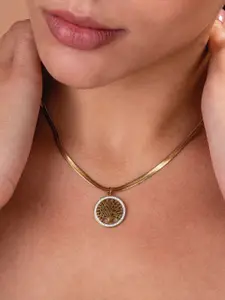 PALMONAS 18KT Gold-Plated Stones-Studded Tree of Life Pendant With Chain