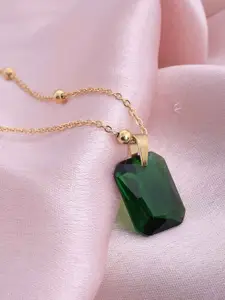 PALMONAS 18K Gold-Plated Stainless Steel Dazzling Emerald Pendant With Chain