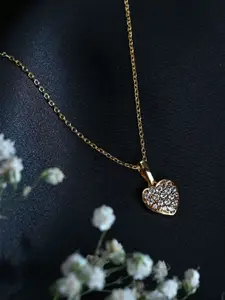 PALMONAS 925 Sterling Silver 18K Gold-Plated CZ Studded Heart Shaped Pendant With Chain