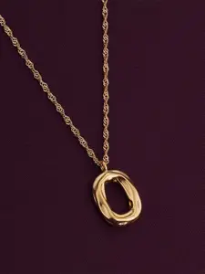 PALMONAS 18K Gold-Plated Wobbly Oval Shaped Stainless Steel Pendant With Chain