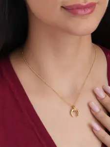 PALMONAS 18K Gold-Plated Stainless Steel Tiny Horn Pendant With Chain