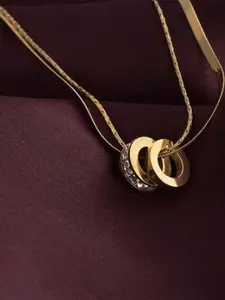 PALMONAS 18K Gold-Plated Stainless Steel CZ Studded Gilded Rings Layered Pendant Chain