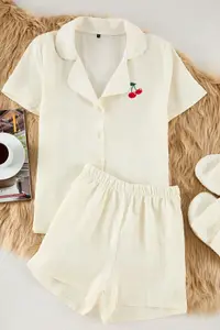 Trendyol Women Pure Cotton Shirt Collar Night suit