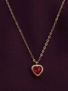 PALMONAS 18K Gold-Plated Emerald Heart Shaped Stainless Steel Pendant With Chain