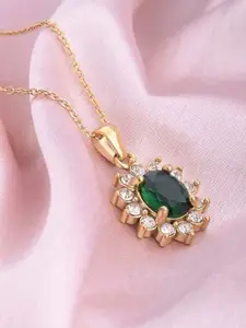 PALMONAS 18K Gold-Plated Stainless Steel Sapphire & Diamond Studded Halo Pendant Chain