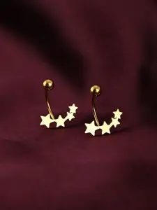 PALMONAS 18k Gold Plated Delicate Star Motif Open Stainless Steel Hoop Earrings