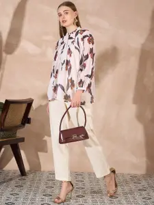 all about you Floral Print Bishop Sleeves Georgette Shirt Style Top