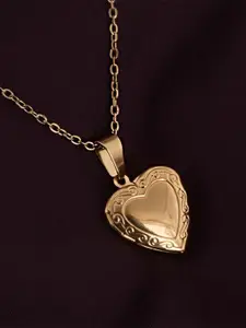 PALMONAS 18K Gold-Plated Stainless Steel Heart Locket Shaped Pendant With Chain
