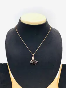 Wynona Rose Gold-Plated Crystal-Studded Swan-Shaped Pendant With Chain