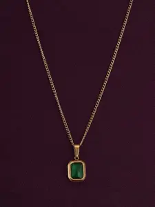 PALMONAS 18K Gold-Plated Classic Emerald Pendant With Chain