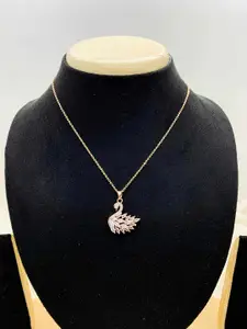 Wynona Rose Gold-Plated Crystal-Studded Swan-Shaped Pendant With Chain