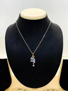 Wynona Rose Gold-Plated Rhinestone-Studded Moon & Star-Shaped Pendant With Chain