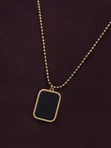 PALMONAS 18KT Gold Plated Onyx Waterproof & Anti-Tarnish Square Pendant with Chain