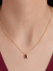 PALMONAS 18K Gold-Plated Stainless Steel Garnet Studded Pendant With Chain