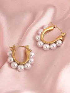 PALMONAS 18KT Gold-Plated Stainless Steel Pearls Beaded Contemporary Studs Earrings