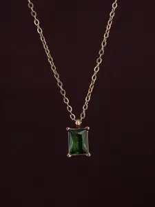 PALMONAS 18K Gold-Plated Stainless Steel Emerald Cubic Zirconia Studded Pendant With Chain