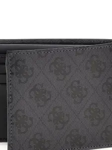 GUESS Men Geometric Printed Leather Two Fold Wallet