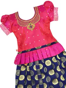 AMIRTHA FASHION Girls Embroidered Ready to Wear Lehenga & Blouse