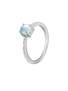 GIVA 925 Sterling Silver Rhodium-Plated Zircon-Studded Sparkling Moonstone Finger Ring