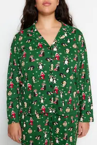 Trendyol Printed Lapel Collar Night Suits