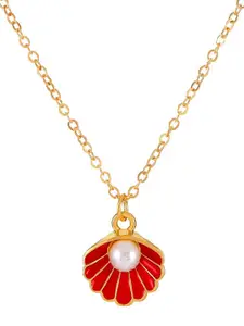MYKI 18KT Gold-Plated Stainless Steel Pearls Beaded Shell Design Pendant with Chain