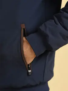 Allen Solly Men Stand Collar Solid Casual Reversible Bomber Jacket