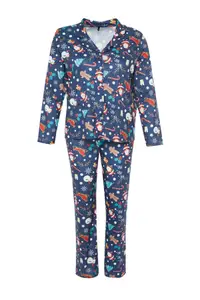 Trendyol Printed Lapel Collar Night Suits